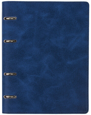 Тетрадь на кольцах А5 (180х220 мм), 120 л., под кожу, BRAUBERG "Main", клетка, синий, 402005