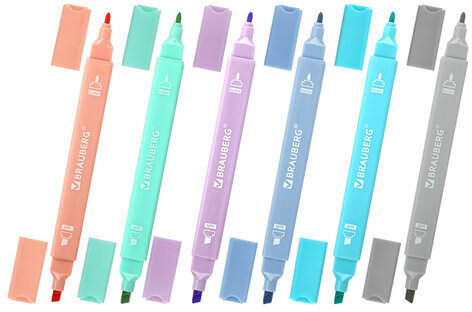 Набор текстовыделителей двусторонних 6 ПАСТЕЛЬНЫХ ЦВЕТОВ, BRAUBERG "Macaroon", линия 1-5 мм, 152513