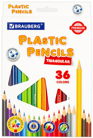 Карандаши цветные BRAUBERG PREMIUM, 36 цветов, трехгранные, грифель мягкий 3 мм, 181664