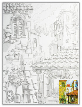 Холст на картоне с контуром BRAUBERG ART CLASSIC, ГОРОДА, 30х40см, грунтованный, 100% хлопок, 190630