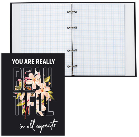 Тетрадь на кольцах А5 165х215 мм, 120 л., твердый картон, клетка, BRAUBERG, "Beauty", 404082