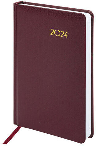 Ежедневник датированный 2024 А5 138x213 мм BRAUBERG "Select", балакрон, бордовый, 114879