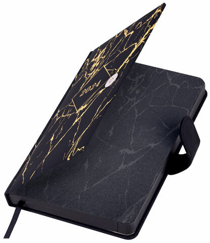 Ежедневник датированный 2024 А5 138x213 мм BRAUBERG "Goldy", под кожу, цветной срез, черный, 114979