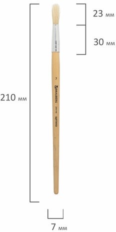Кисть BRAUBERG, щетина, круглая, № 7, 200198