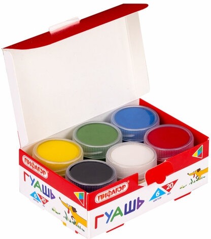 Гуашь ПИФАГОР "ВЕСЕЛАЯ ТАКСА", 6 цветов по 20 мл, 192378