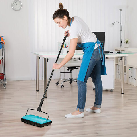 Щетка-веник-пылесос механическая для пола и ковровых покрытий, металл, чёрно-бирюзовая, DASWERK, 608948