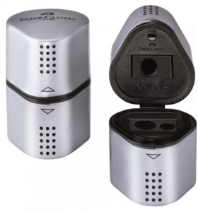 Точилка FABER-CASTELL "Trio Grip 2001", 3 отверстия, 2 контейнера, пластиковая, серебристая, 183800