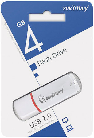 Флеш-диск 4 GB, SMARTBUY Crown, USB 2.0, белый, SB4GBCRW-W