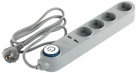 Сетевой фильтр SONNEN DX04, 4 розетки, 2 USB-порта, с заземлением, 10 А, 1,5 м, графит, 513493