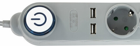 Сетевой фильтр SONNEN DX04, 4 розетки, 2 USB-порта, с заземлением, 10 А, 1,5 м, графит, 513493