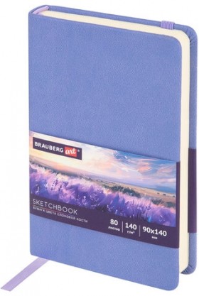 Скетчбук, слоновая кость 140 г/м2 90х140 мм, 80 л., КОЖЗАМ, резинка, BRAUBERG ART CLASSIC, пастель сиреневый, 116875