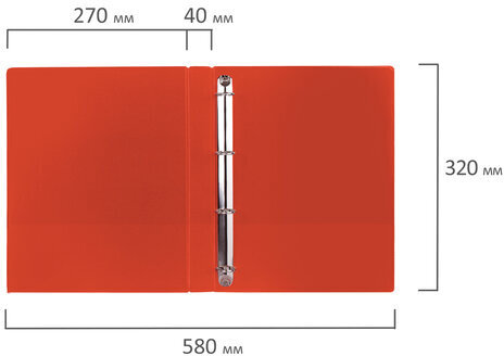 Папка на 4 кольцах BRAUBERG, картон/ПВХ, 40 мм, красная, до 250 листов (удвоенный срок службы), 228394