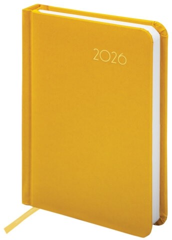 Ежедневник датированный 2026, МАЛЫЙ ФОРМАТ 100х150 мм, А6, BRAUBERG "Select", балакрон, желтый, 117261