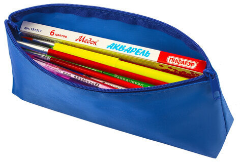 Пенал-косметичка ПИФАГОР на молнии, текстиль, синий, 19х4х9 см, 229004