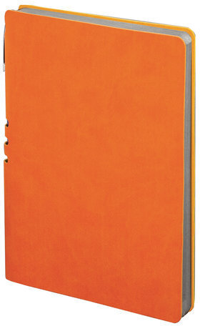 Блокнот А5 (140x200 мм), BRAUBERG "NEBRASKA", 112 л., гибкий, под кожу, ручка, линия, оранжевый, 110951