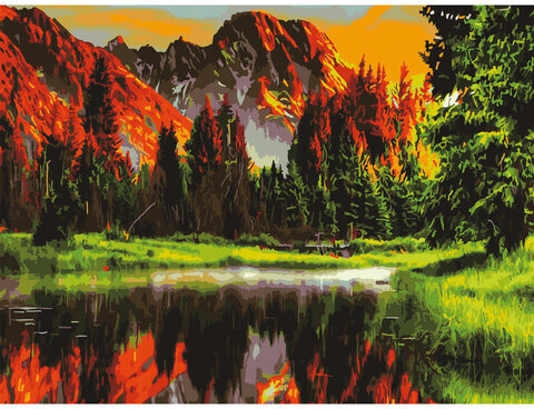 Картина по номерам 40х50 см, ОСТРОВ СОКРОВИЩ "Горное озеро", на подрамнике, акриловые краски, 3 кисти, 662462