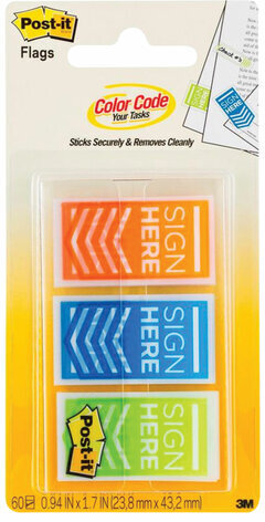 Закладки клейкие POST-IT "Поставьте Вашу подпись", пластиковые, 24 мм, 3 цвета х 20 шт., 682-SH-OBL