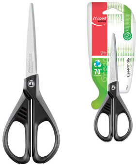 Ножницы MAPED (Франция) &quot;Essentials Green&quot;, 170 мм, черные, картонная упаковка с европодвесом, 467010, 468010