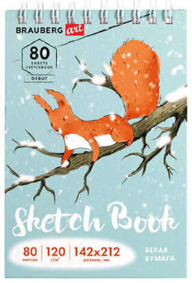Скетчбук, белая бумага 120 г/м2 142х212 мм, 80 л., гребень, твердая обложка, BRAUBERG ART DEBUT, 112989