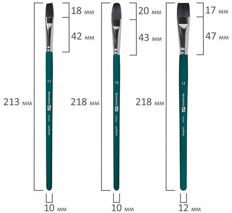 Кисти художественные набор 15 шт.+мастихин, в пенале, изумрудные, синтетика, BRAUBERG ART DEBUT, 201045