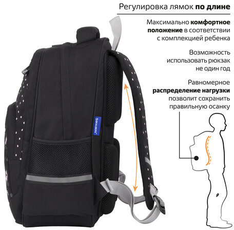 Рюкзак BRAUBERG SOFT, 2 отделения, 3 кармана, "Joyful kitten", СВЕТЯЩИЙСЯ, 40х31х15 см, 228791