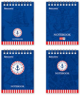 Блокнот МАЛЫЙ ФОРМАТ (108х146 мм) А6, 48 л., гребень, мелованная картонная обложка, клетка, BRAUBERG, &quot;Морские&quot;, ассорти, 125698