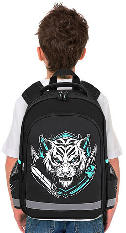 Рюкзак ПИФАГОР SCHOOL, 1 отделение, 3 кармана, "White tiger", 38x28х14 см, 272081