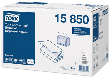 Салфетки TORK (N4, N12) Xpressnap, КОМПЛЕКТ 5 шт., 21,3х16,5 см, 200 шт., 2-слойные, белые, ультрамягкие, 15850