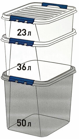 Ящик-контейнер 50 л с КРЫШКОЙ НА ЗАЩЕЛКАХ "ПРОФИ", 40х50х39 см, штабелируемый, ПРОЧНЫЙ, прозрачный, 437960000