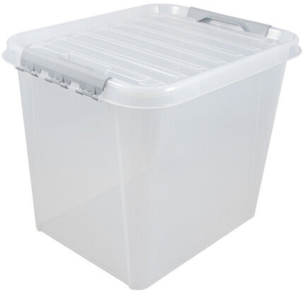 Ящик-контейнер 50 л с КРЫШКОЙ НА ЗАЩЕЛКАХ "ПРОФИ", 40х50х39 см, штабелируемый, ПРОЧНЫЙ, прозрачный, 437960000