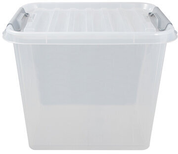 Ящик-контейнер 50 л с КРЫШКОЙ НА ЗАЩЕЛКАХ "ПРОФИ", 40х50х39 см, штабелируемый, ПРОЧНЫЙ, прозрачный, 437960000