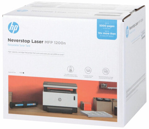 МФУ лазерное HP Neverstop Laser 1200n "3 в 1", А4, 20 стр./мин, 20000 стр./мес., сетевая карта, СНПТ, 5HG87A
