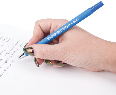Ручка шариковая BRAUBERG "Capital blue", СИНЯЯ, корпус soft-touch голубой, узел 0,7 мм, линия письма 0,35 мм, 142493