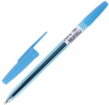 Ручка шариковая масляная STAFF "Basic BP-962", СИНЯЯ, корпус тонированный синий, узел 1 мм, линия письма 0,7 мм, 142962