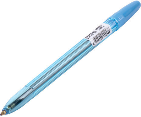 Ручка шариковая масляная STAFF "Basic BP-962", СИНЯЯ, корпус тонированный синий, узел 1 мм, линия письма 0,7 мм, 142962