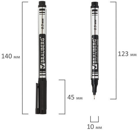 Маркер для CD и DVD BRAUBERG, ЧЕРНЫЙ, супертонкий металлический наконечник, 0,5 мм, 150512