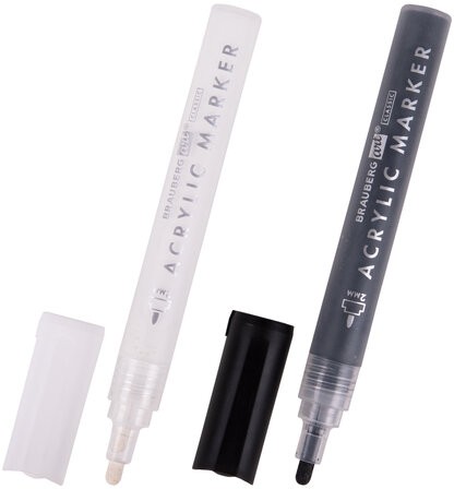 Маркеры акриловые для рисования и хобби BRAUBERG ART CLASSIC, НАБОР 2 цв., ЧЁРНЫЙ/БЕЛЫЙ, 2 мм, 152148