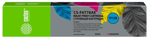 Картридж струйный CACTUS (CS-F6T78AE) 913A для HP PW 352dw/377dw/Pro 477dw/452dw, пурпурный, 55 мл