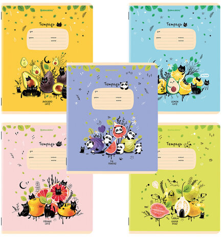 Тетради 12 л. КОМПЛЕКТ 10 шт. BRAUBERG, клетка, обложка картон, FRUITS AND ANIMALS, 106664