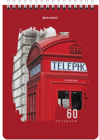 Блокнот А5 (146х206 мм), 60 л., гребень, картон, жесткая подложка, клетка, BRAUBERG, "Города", 114369