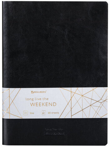 Тетрадь 48 л. в линию обложка гладкий кожзам, сшивка, A5 (147х210мм), ЧЕРНЫЙ, BRAUBERG VIVA, 403895