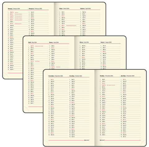 Ежедневник датированный 2024 А5 138x213 мм BRAUBERG "Goldy", под кожу, цветной срез, красный, 114980