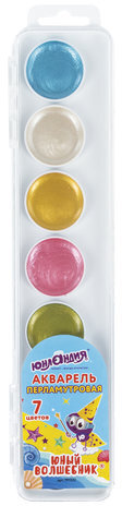 Краски акварельные ЮНЛАНДИЯ &quot;ЮНЫЙ ВОЛШЕБНИК&quot;, медовые, 7 цветов, ПЕРЛАМУТР, пластик, 191322