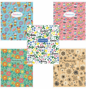 Тетрадь А5, 48 л., HATBER-ECO скоба, офсет №2 ЭКОНОМ, клетка, обложка мелованная бумага, &quot;Паттерн&quot;, 48Т5D1