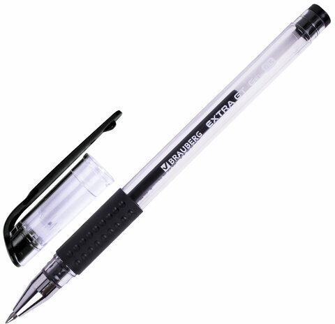 Ручки гелевые с грипом BRAUBERG "EXTRA GT", ЧЕРНЫЕ, НАБОР 4 штуки, стандартный наконечник 0,5 мм, линия 0,35 мм, 143924