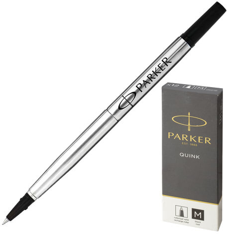 Стержень для ручки-роллера PARKER "Quink RB", металлический 116 мм, узел 0,7 мм, черный, 1950278