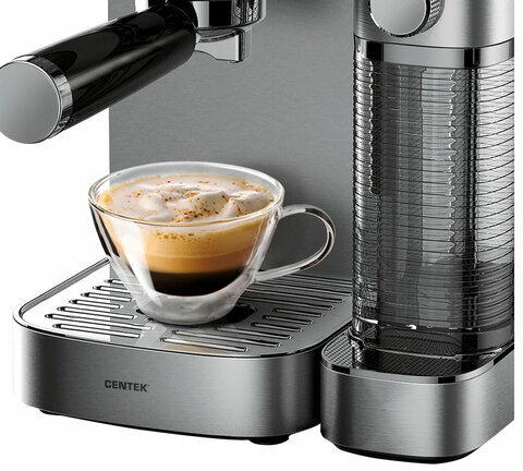 Кофеварка рожковая CENTEK CT-1170, 1350 Вт, объем 1,3 л, 20 бар, автоматический капучинатор, серая