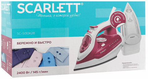 Утюг SCARLETT SC-SI30K28, 2400 Вт, керамическое покрытие, автоотключение, антикапля, антинакипь, самоочистка, розовый