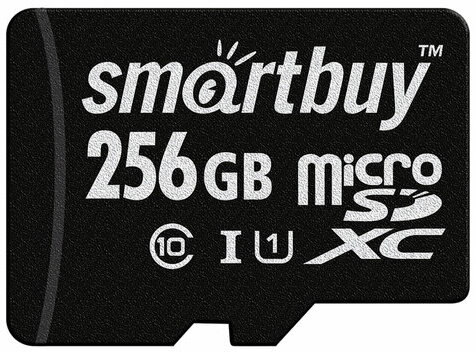 Карта памяти microSDXC 256 GB SMARTBUY, UHS-I, 90 Мб/сек (class 10), с адаптером, SB256GBSDCL10-01