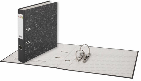Папка-регистратор STAFF "EVERYDAY" с мраморным покрытием, 50 мм, без уголка, черный корешок, 224615